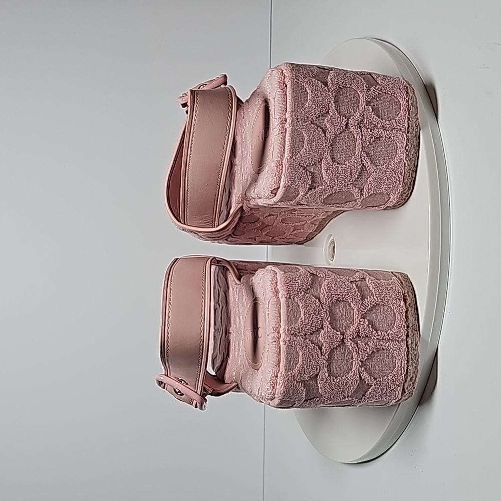 Coach Noelle Terry Cloth Platform Sandals Chunky Sole Slingback Leather Pink 7.5 - Picture 6 of 16